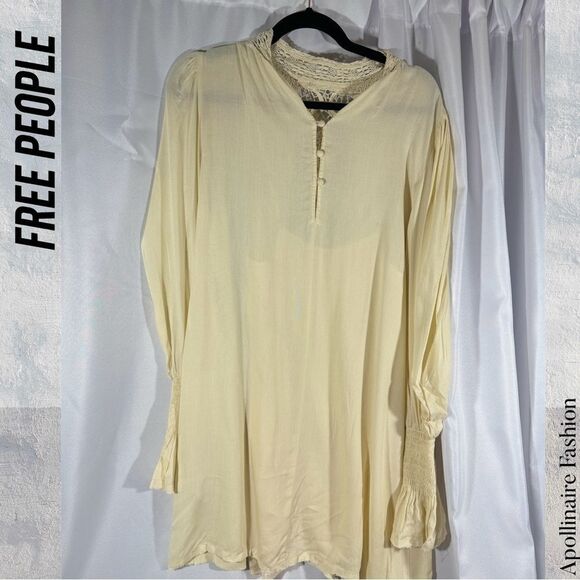 FREE PEOPLE VIENNA CROCHET TRIM MINI DRESS IN IVORY NWT XS TP, SP TP - Picture 5 of 7